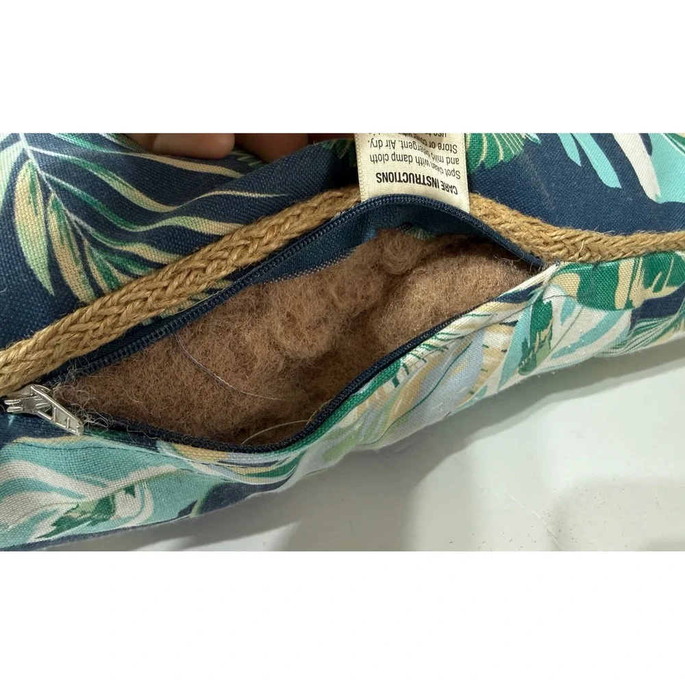Allen + Roth Bengal Tiger Tropical Palm Lumbar Pillow Navy Blue Jute Trim 20x11